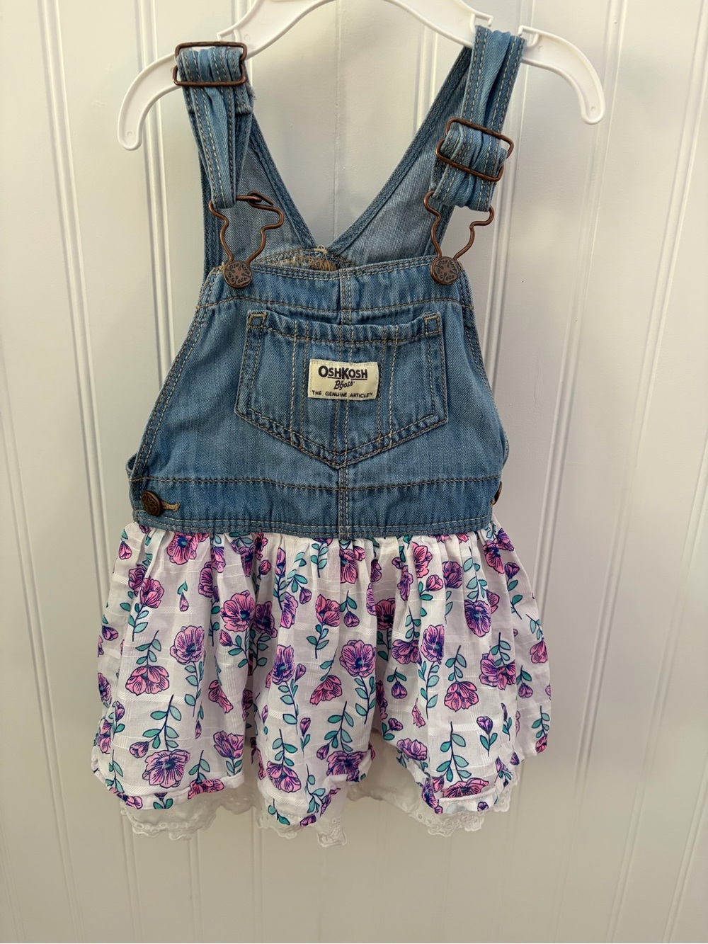 OshKosh B'gosh Denim Vestbak Skirtall with White & Purple Floral Skirt